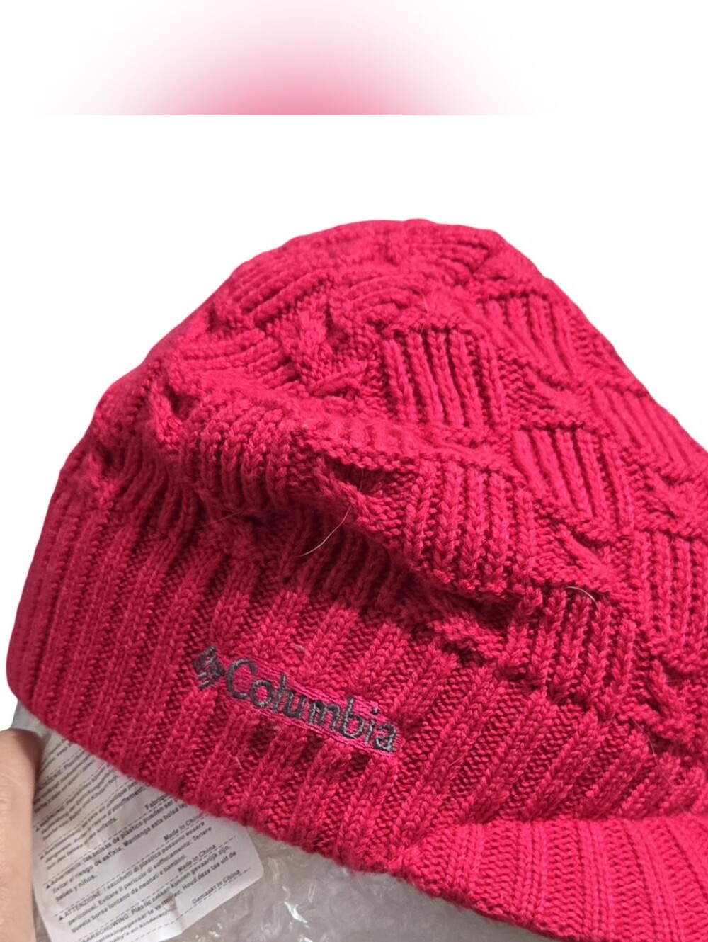 Columbia Hot Pink Cable Knit Beanie With Small Brim Winter Hat Barbiecorp